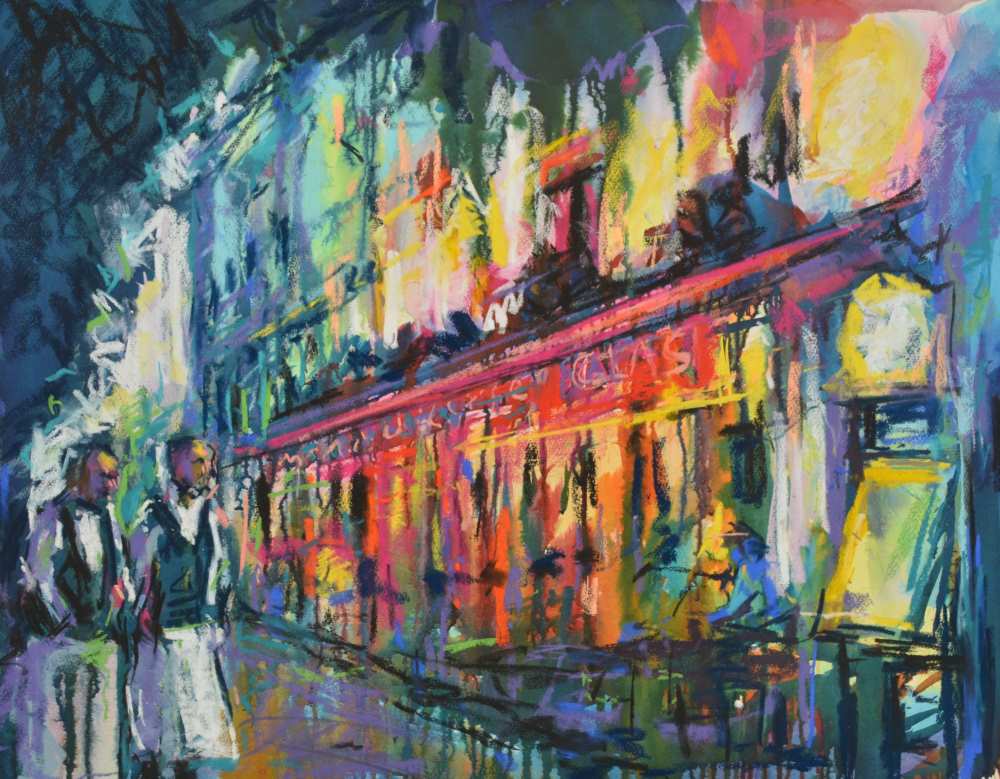 French Street Cafe artwork in Soft Pastel, by Peter Wood.